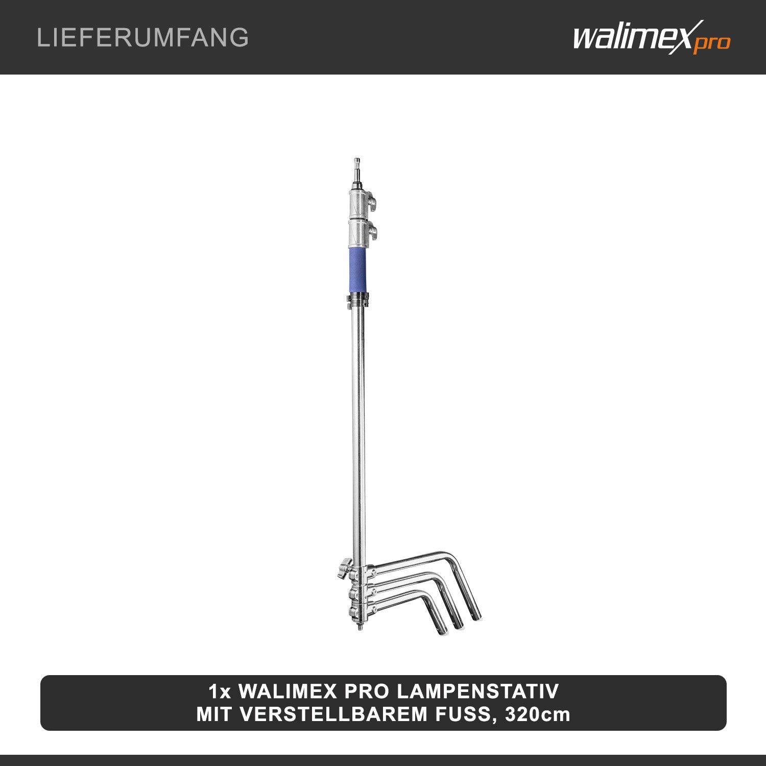 C-Stand per fotografia, Stativo per luci fotografiche flash da studio, 750x750x1400 mm, mac 11 kg , con piede regolabile e spigot 5/8" Spigot, Treppiedi fotografico