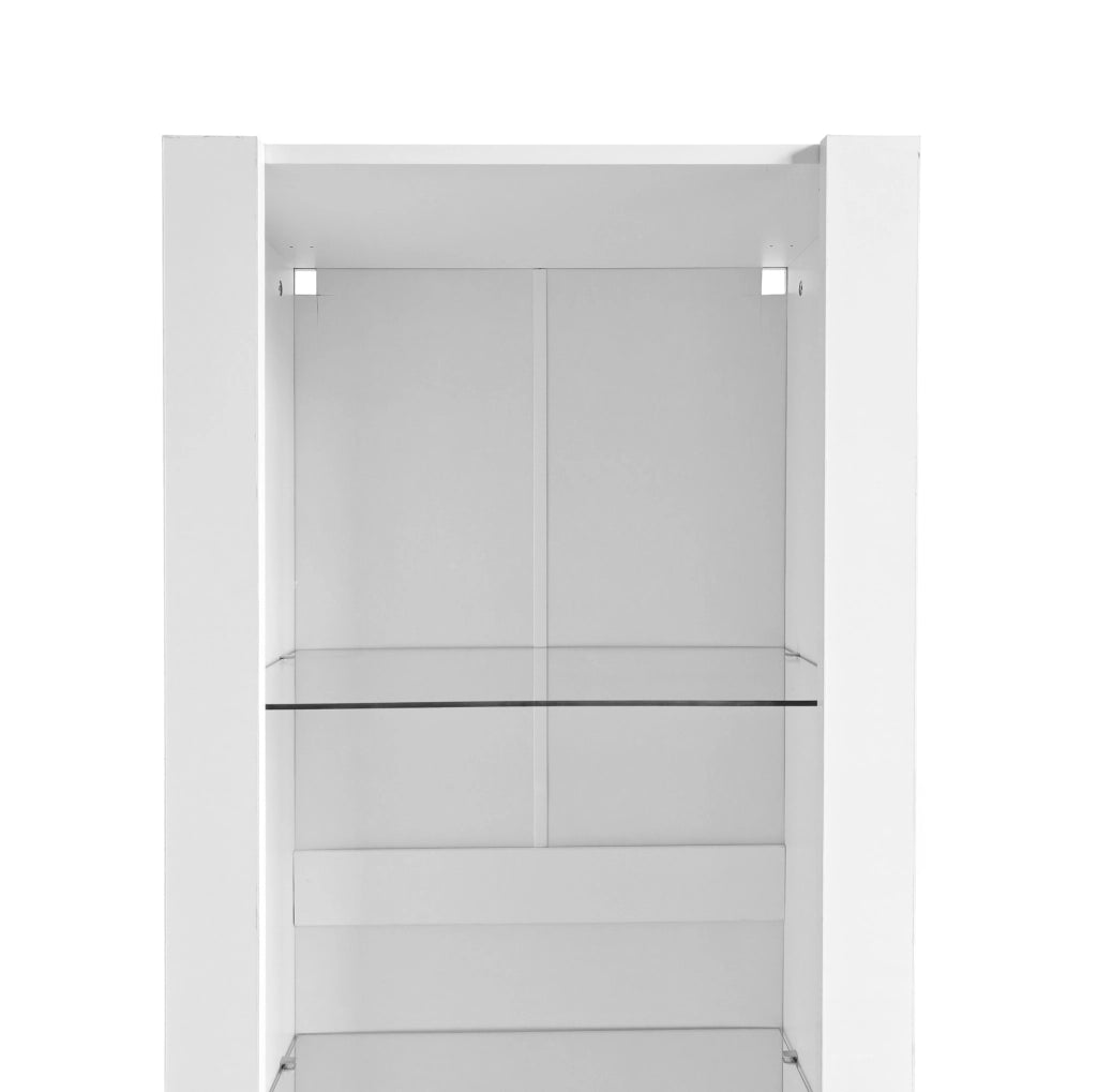 Vetrina alta bianca lucida con LED; 3 ripiani in vetro; 55 x 38 x 166 cm