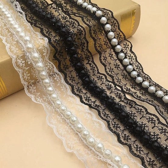 Nastro di decorazione con perle 10 metri - bordo con perle - decorazione per matrimonio - cucito e artigianato - costumi DIY - perle imitative in poliestere 4cm - seta