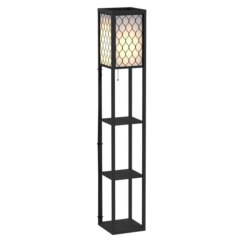 Libreria Lampada da Terra 2 in 1 con 3 Ripiani ¨C Zephmum ¨C Nero Bianco 26x26x160 cm