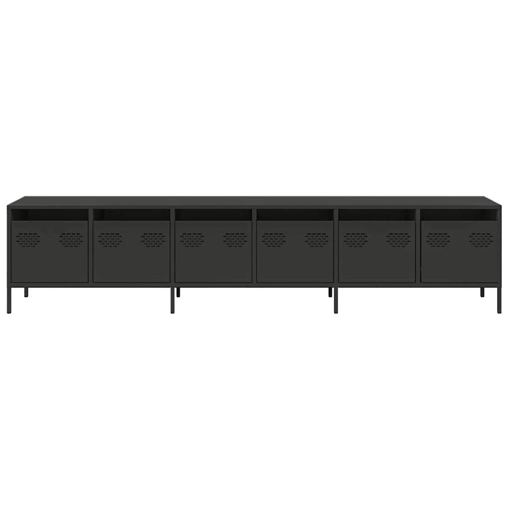 Mobile porta TV contemporaneo con ampio spazio contenitivo per soggiorno 202 x 39 x 43 cm realizzato in acciaio laminato a freddo nero 02_0055632