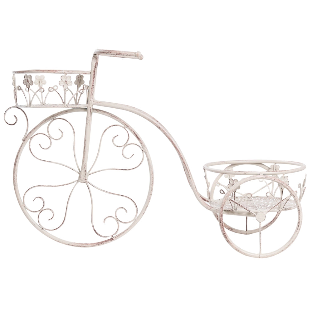 Fioriera a forma di bicicletta in ferro bianco sporco 66 x 24 x 49 cm Supporto per fiori da interno ed esterno