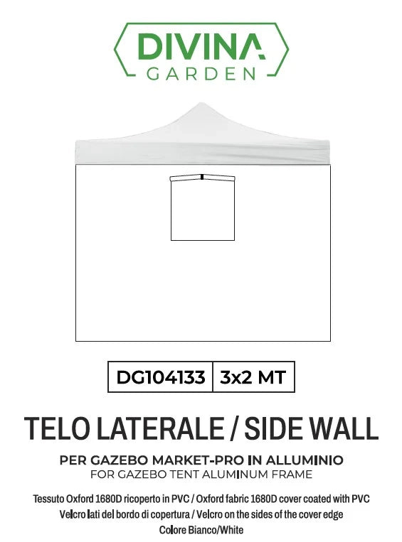 Telo laterale 3x2mt bianco impermeabile con finestra per gazebo richiudibile Market-Pro