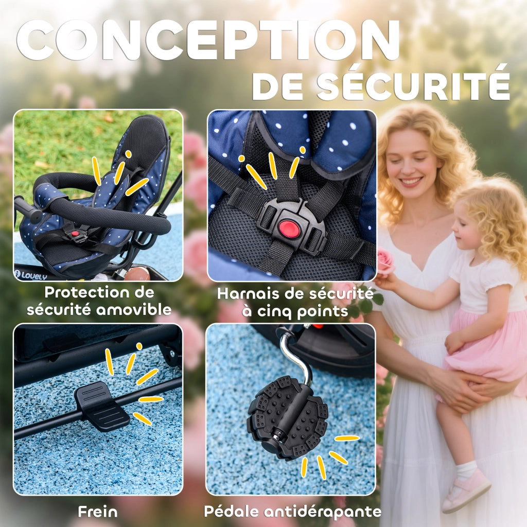 Triciclo per Bambini Pieghevole con Cestino ¨C zephmum ¨C Blu e Nero 105x47x98 cm