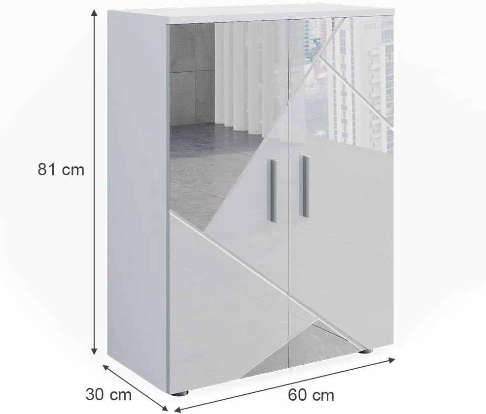 Mobiletto bagno Irma, Bianco lucido con inserti, 60 x 81 cm, per la conservazione in bagno e abbinabile alla serie Irma