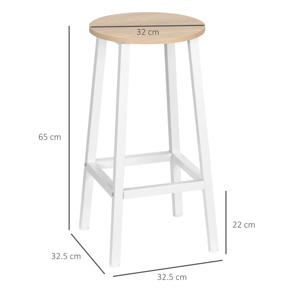 EasyComfort Set 2 Sgabelli da Cucina in Truciolato e Acciaio con Piano Liscio e Poggiapiedi, 32.5x32.5x65 cm, Bianco e Legno