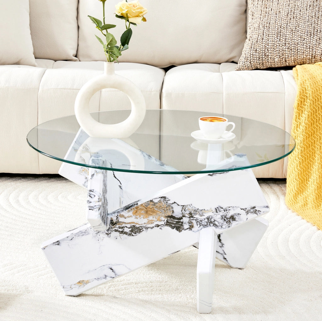 Tavolino da caffè rotondo in vetro e MDF Ø79 cm