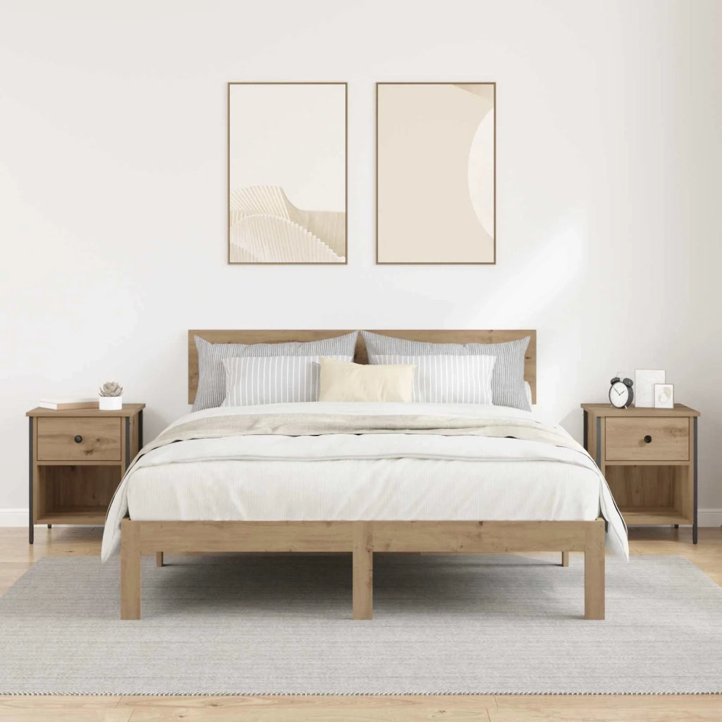 Set di 2 Comodini | Armadio da Notte | Mobiletto da notte Rovere artigianale 40 x 42 x 50 cm