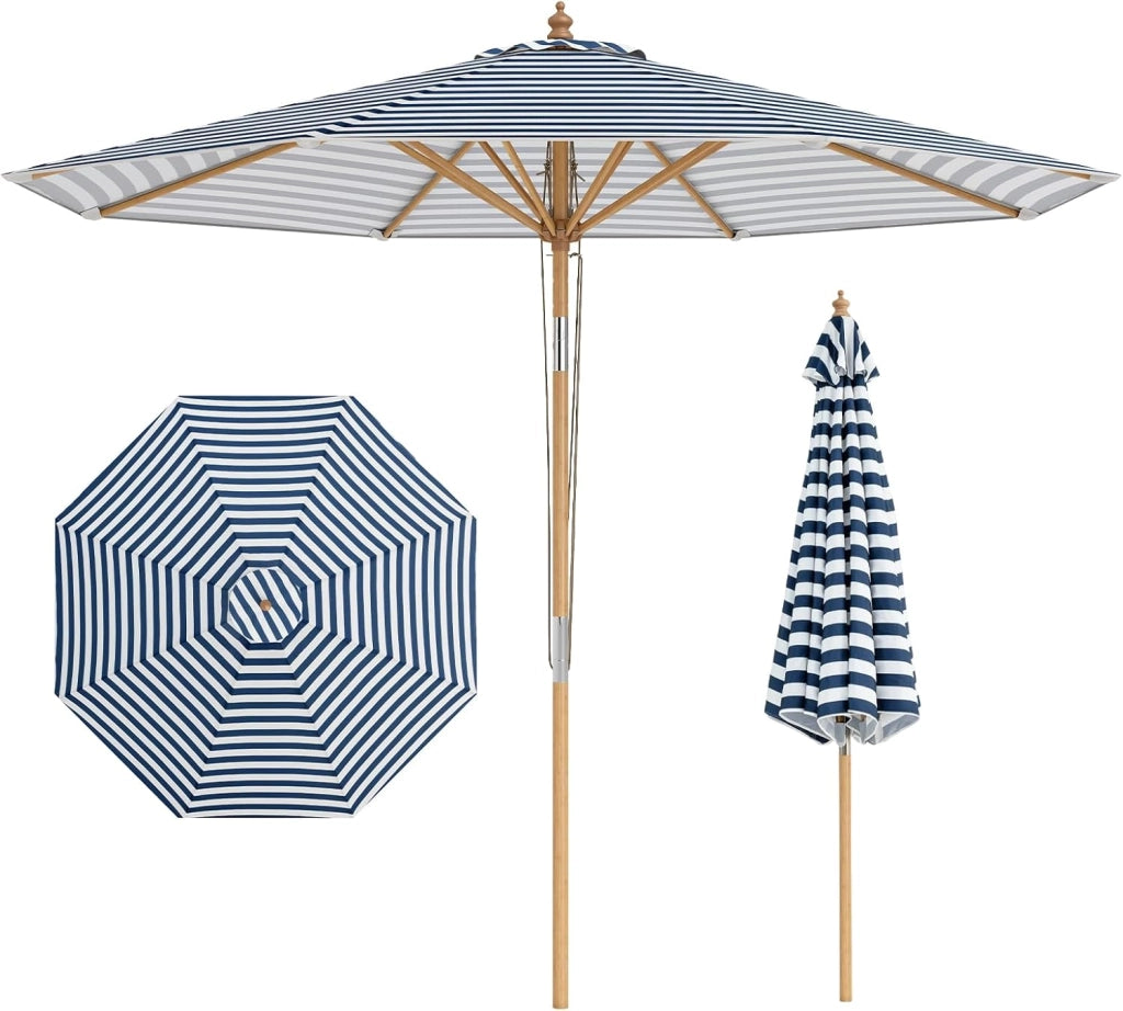 Ombrellone da Giardino 280 cm, Ombrellone Inclinazione Regolabile a 30°, con 8 Stecche, per Spiaggia Piscina Cortile (Binaco+Blu)