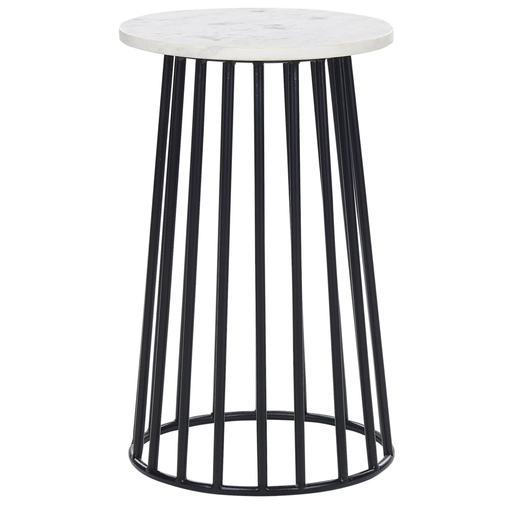 Tavolino con piano in marmo bianco e struttura in metallo nero 36 x 36 cm Rotondo Soggiorno moderno Glam Camera da letto
