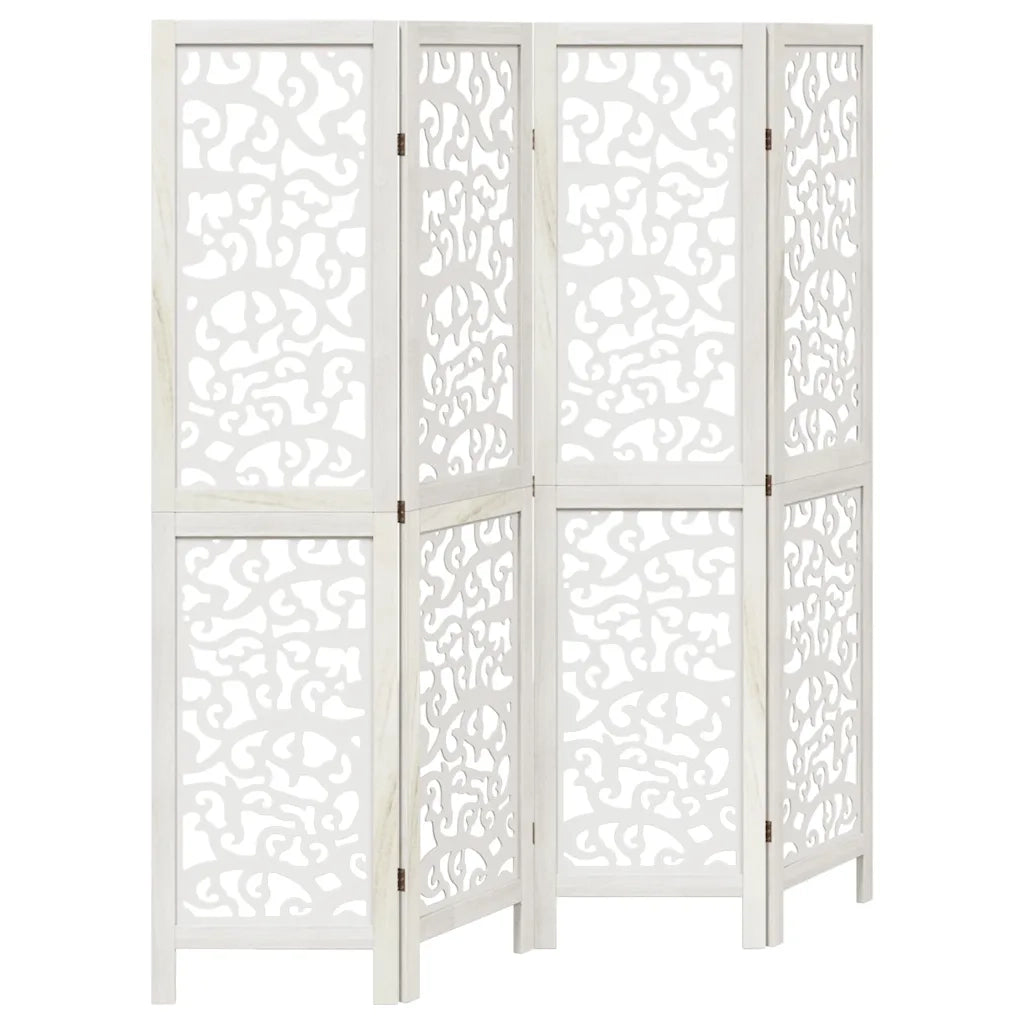 Divisorio Ambienti 4Pannelli Bianco Legno Massello di Paulownia 358737