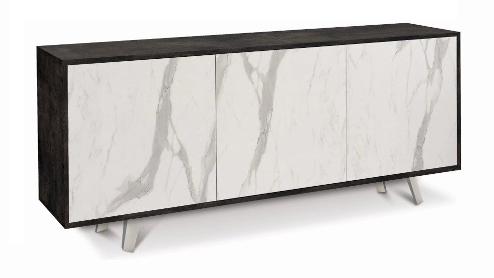 Mobile Madia 3 ante con apertura a spinta H74 L177 P41 struttura Nero ossido frontali color marmo 7073k Sarmog