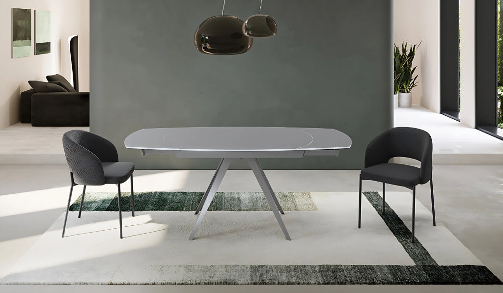 Tavolo Allungabile Kyoto 120, Design Moderno con Top in Vetro Grigio e Struttura in Metallo Grigio Opaco 120-180x90 cm - OM