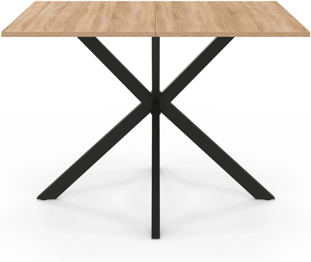 ALIX Mesa de comedor para 4 personas con patas de madera y araña negra 110 cm
