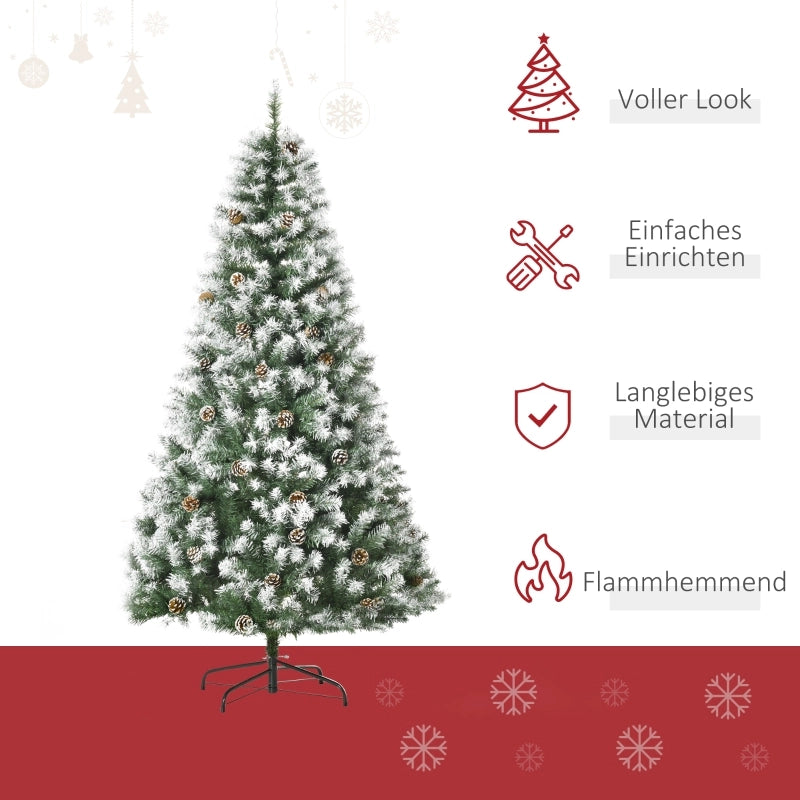 Albero di Natale artificiale, 800 rami, 61 pigne, punte innevate, ignifugo, 180 cm