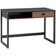 Easycomfort Scrivania per Camera e Ufficio con Cassetto Stile Industriale, 110x50x76cm, Noce e Nero