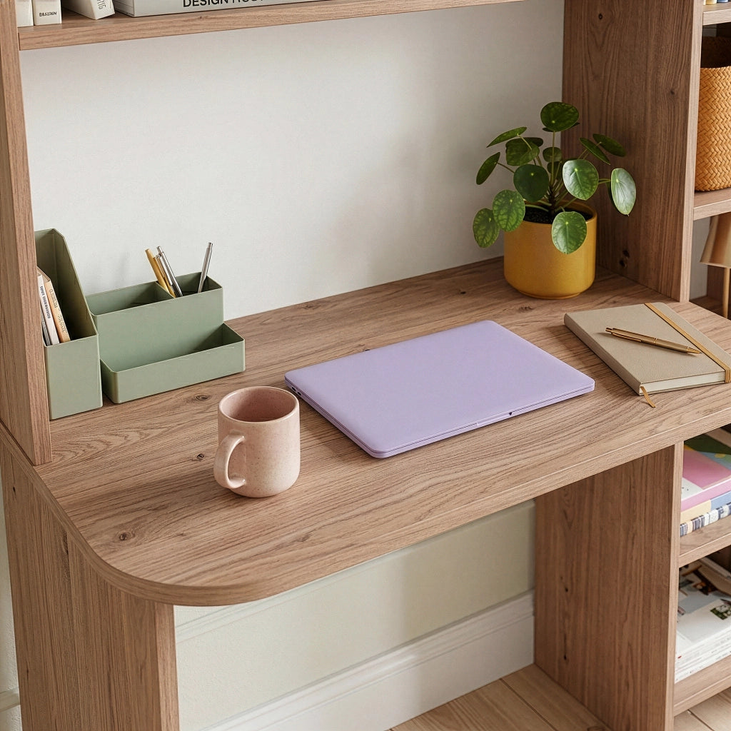 Scrivania Onega con Mensole Integrate 143 x 114 x 40 cm -  Effetto Legno [en.casa]