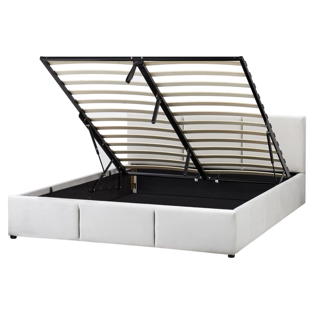 Letto Ottomano Grigio Chiaro Velluto Tappezzato 160 x 200 cm Testiera Travestita Funzione Contenitore