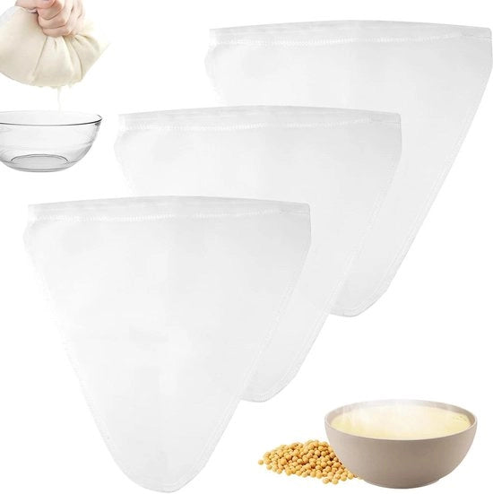 Sacchetti per la latticella di notte 3 pezzi - 30 x 30 cm - Biodegradabili con cordino per trascinamento - Sacchetto per il passaggio per uso riciclabile - Set di setole per l'amidonatura per formaggio, yogurt e succo di frutta