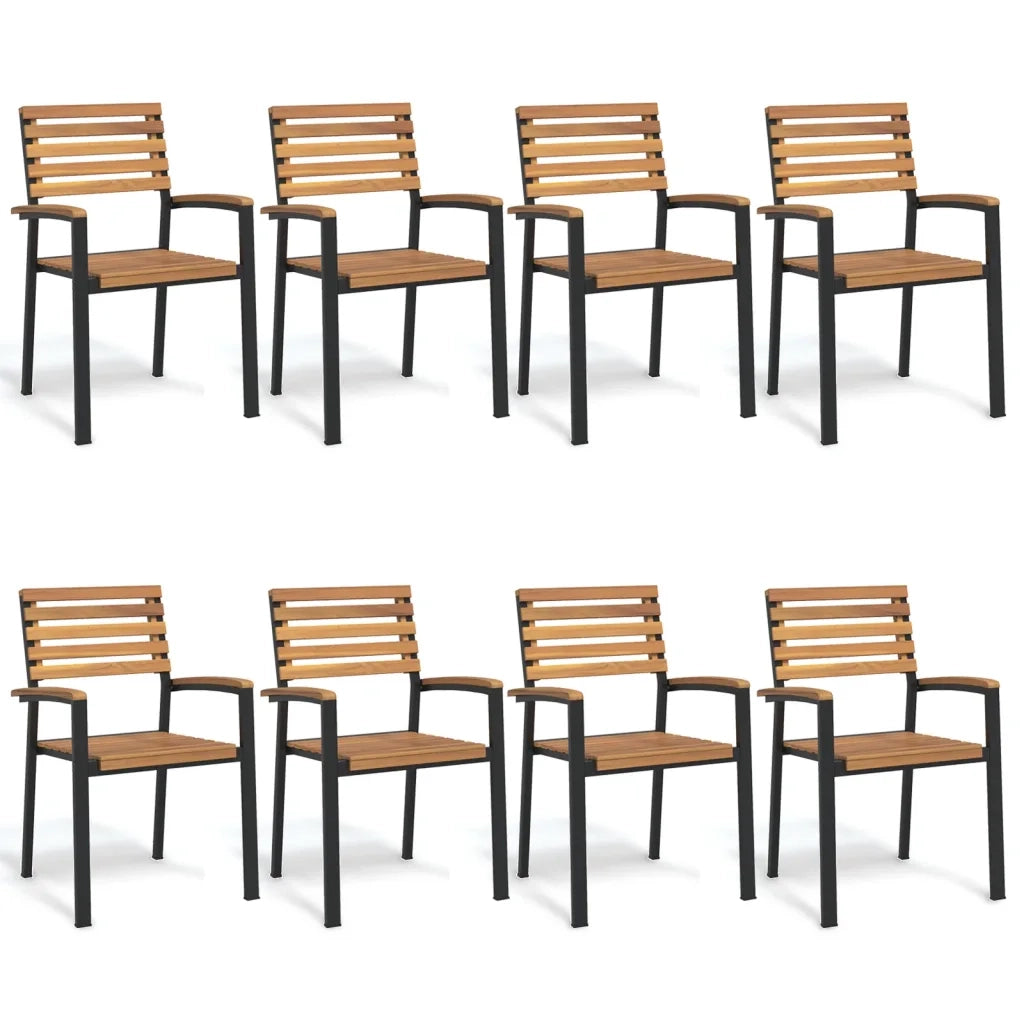 Sedie Giardino Impilabili 8 pz Legno Massello Acacia e Metallo 3155427