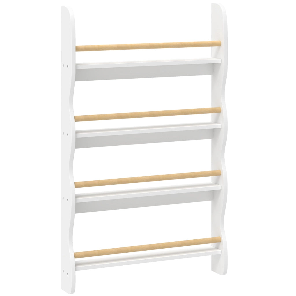 Bibliothèque murale pour enfant,Rangement Livre 4 Niveaux, Blanc