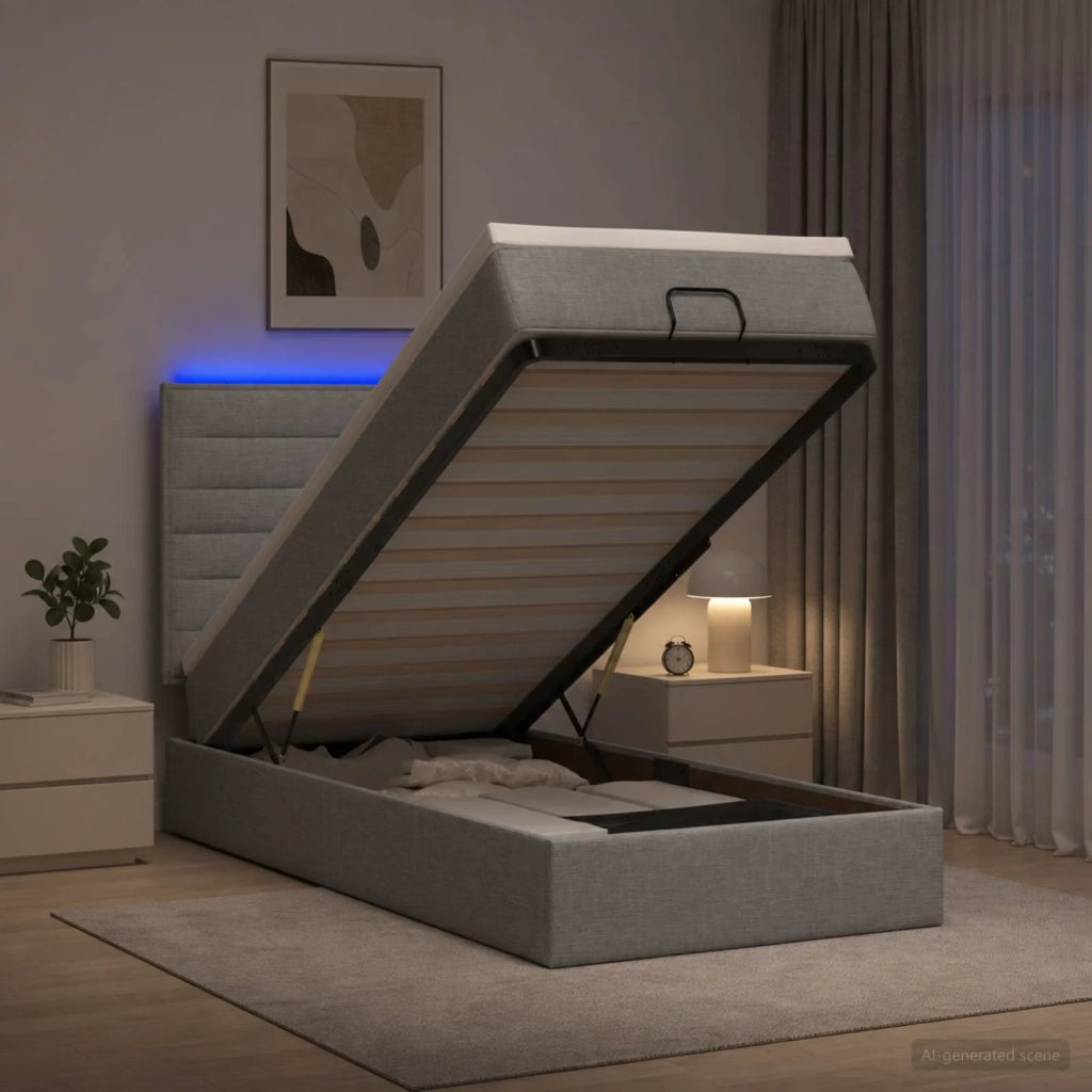 Letto Ottomano con Materasso e LED Grigio Chiaro 100 x 200 cm 3457965