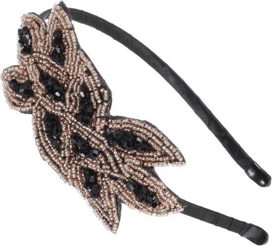 Pneumatici per donne in stile vintage con strass e raso - nero