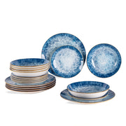 Set Piatti 18 Pezzi in Porcellana per 6 Persone Servizio Tavola Moderno Blu