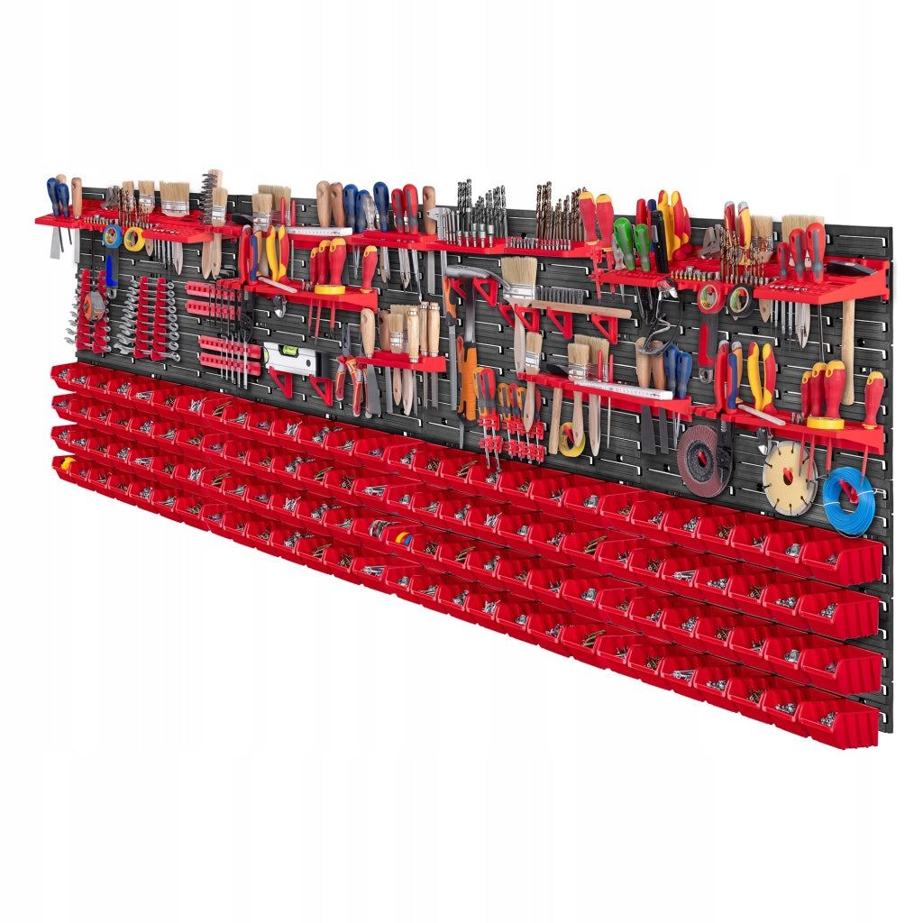 Pannello portautensili KADAX da parete per officina, 232x78 cm, 112 scomparti, 40 supporti, garage.
