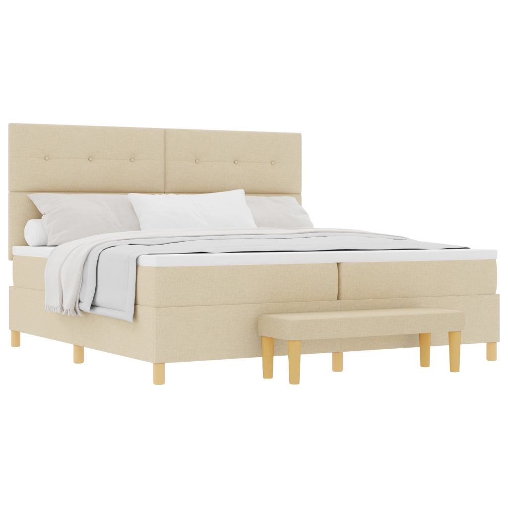 Letto Box Spring con Materasso e Panchetta Crema 200x200 cm Tessuto
