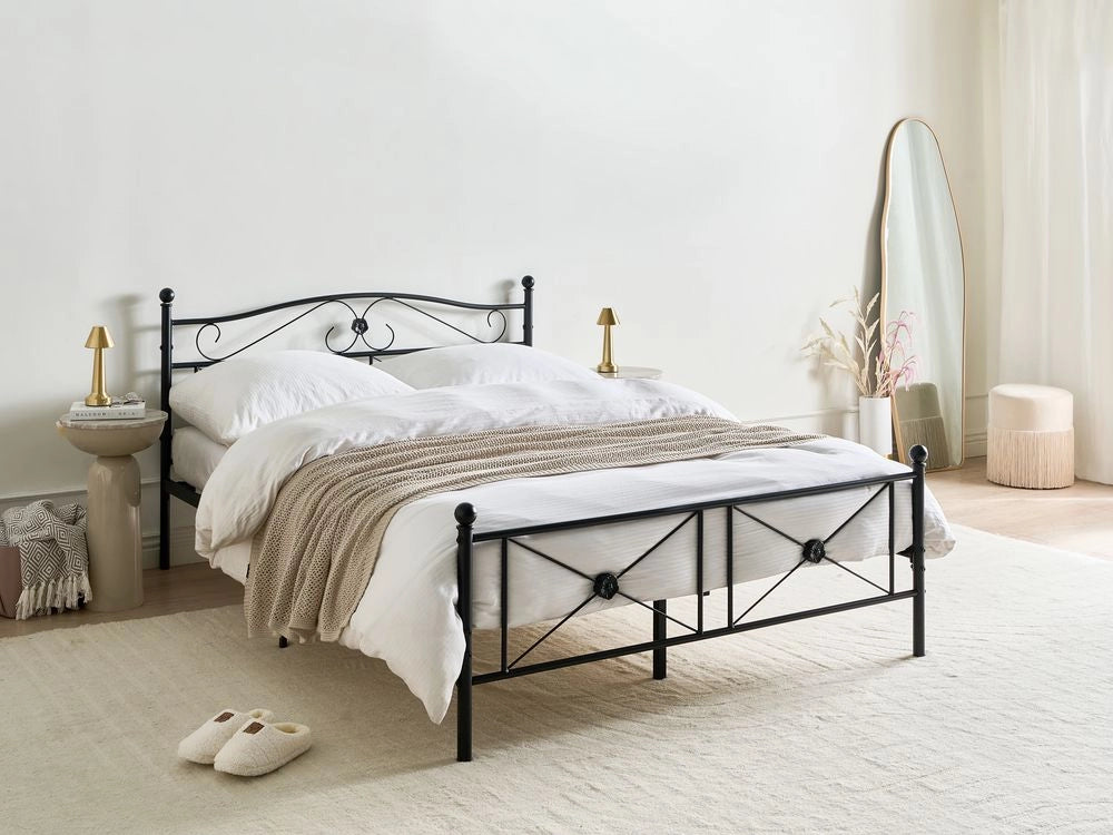Letto matrimoniale 140 x 200 cm Rete a doghe con struttura in metallo Nero Retro