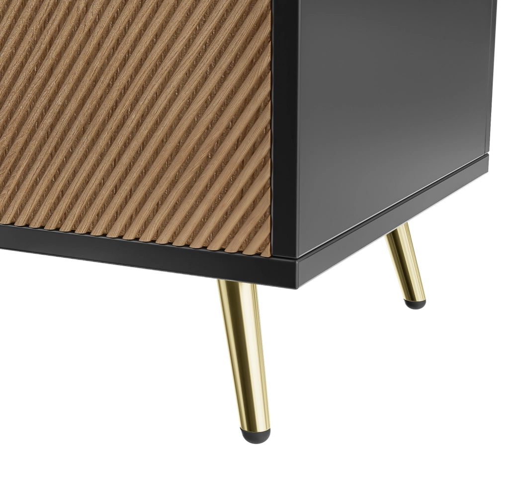 Credenza 160x40x75 cm a 4 ante con chiusura ammortizzata; MDF e pannello truciolare nero e legno