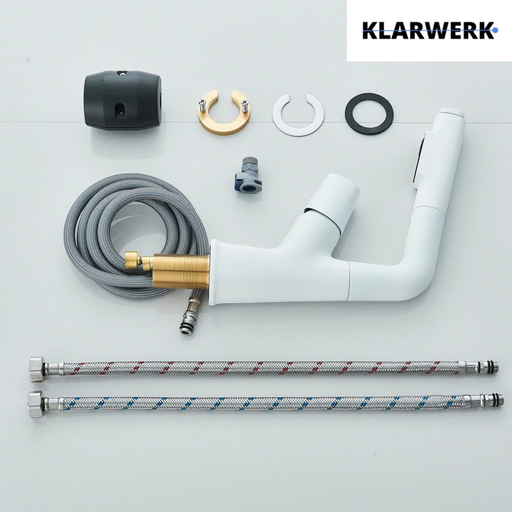 MAX | Rubinetto da bagno estensibile in acciaio inox con funzione doccia bianco | da bagno con rubinetto alto, lavabo independente per ristorazione