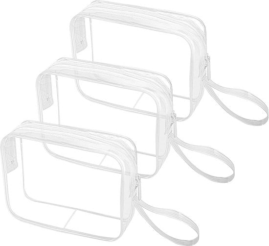Set di 3 toilettas trasparenti, borsa cosmetica trasparente, valigette, contenitori per trucco, toilettas impermeabili, valigette, toilettas per uomo e donna, trasparente