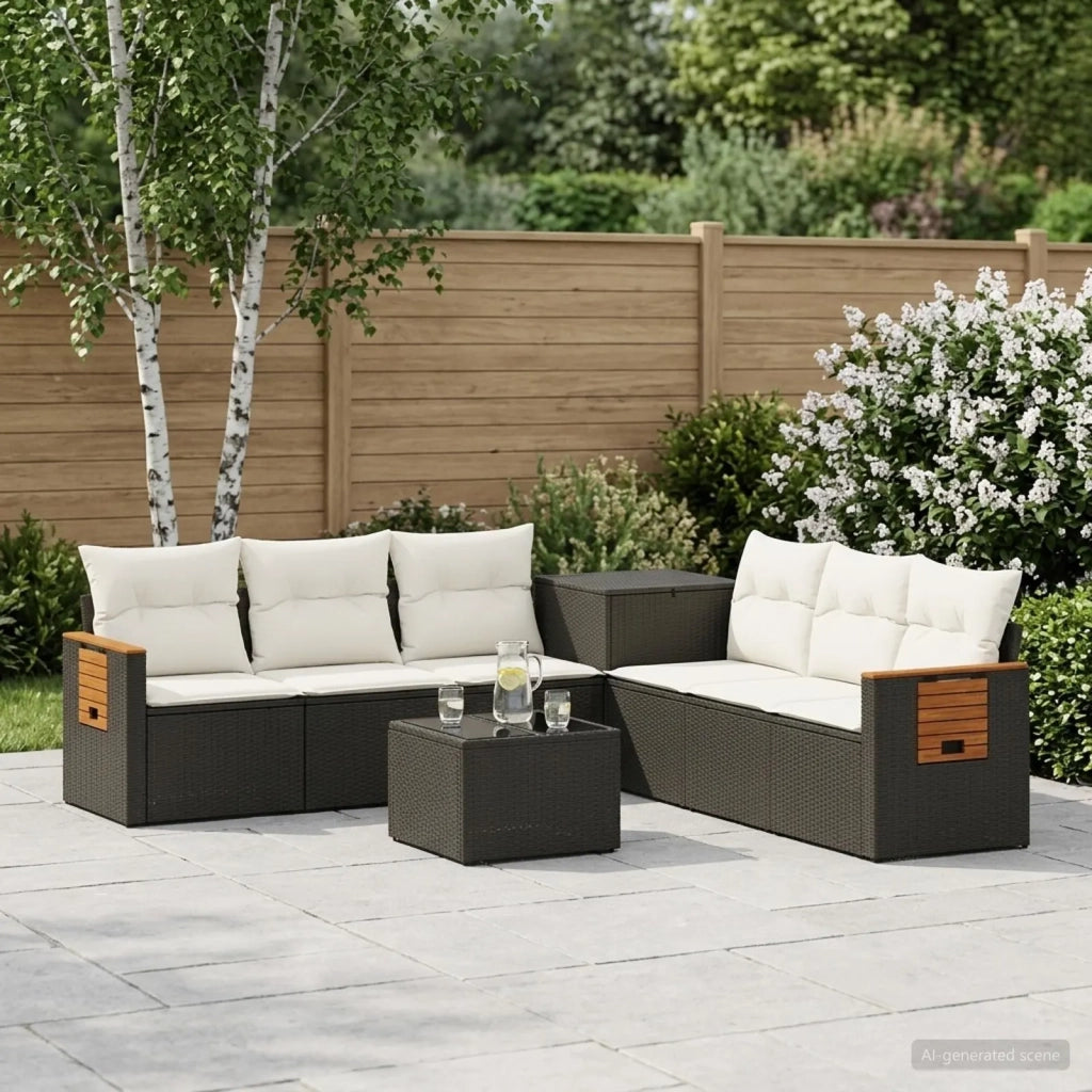 Set di divani 8 pz Nero e Bianco Crema 3448579
