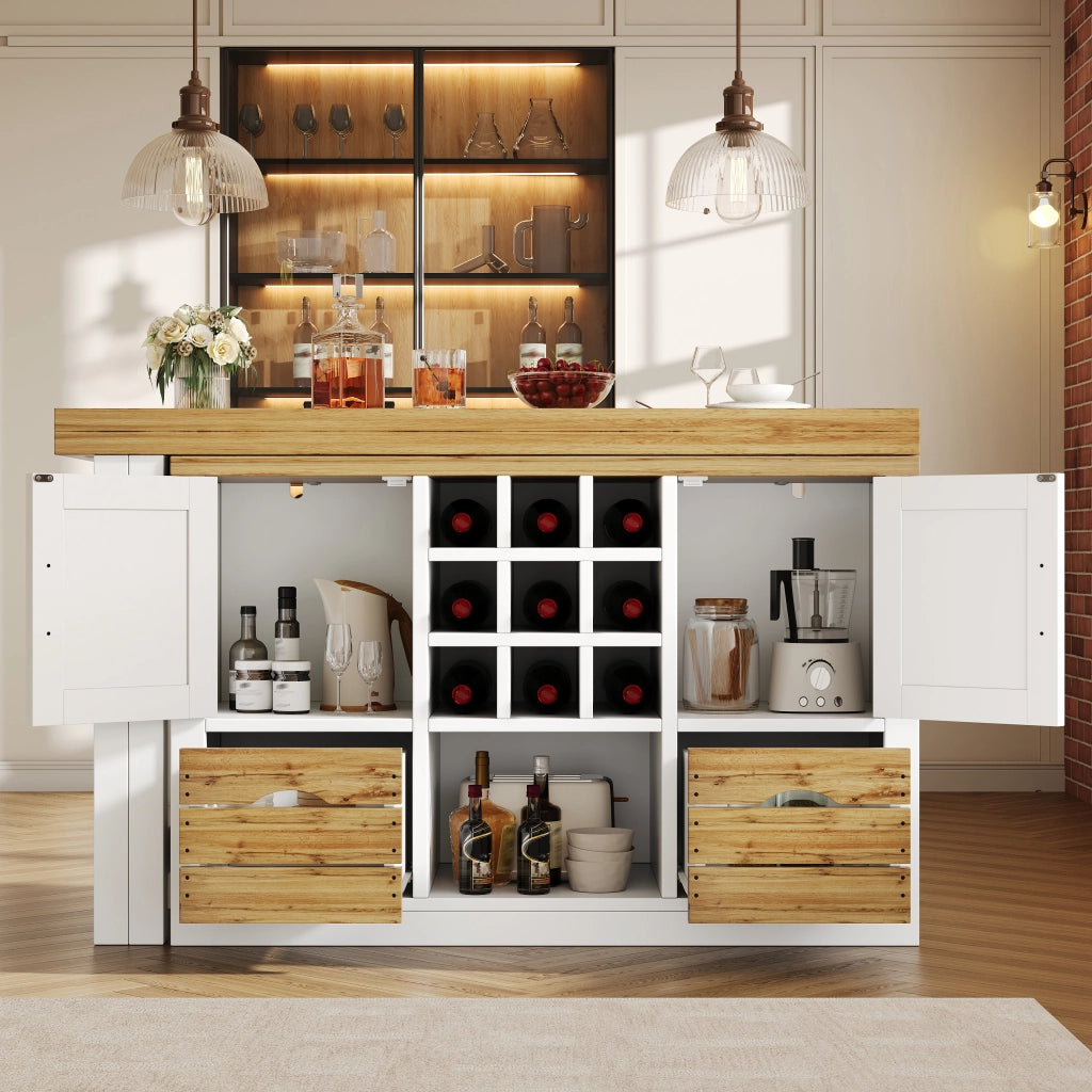 Tavolo da pranzo allungabile con credenza; piano girevole a 360°; cassetto e portabottiglie; per cucina e soggiorno; bianco; 120 × 40 × 72 cm