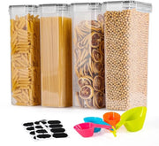 Set di conservazione a 2,8L, lattine a vuoto, set da 4, contenitori per cereali e conservazione alimenti, plastica BPA-free, a vuoto, contenitore per alimenti secchi con 24 etichette per cereali, farina e muesli.