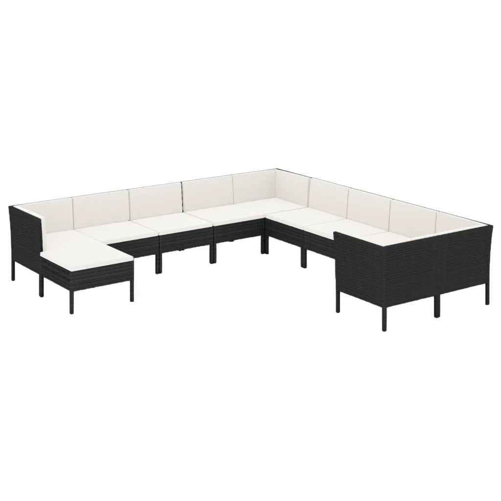 Set Divani da Giardino 11 pz con Cuscini in Polyrattan Nero cod mxl 38452