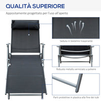 Sdraio Prendisole Relax Reclinabile Pieghevole in Metallo 137x63.5x100.5 cm Nero
