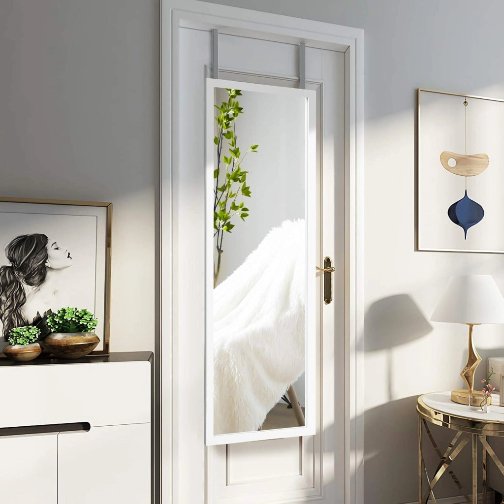 Specchio sulla Porta o sul Muro, Specchio a Figura Intera, Specchio Montato al Muro per Camera da Letto Salone Spogliatoio,120 x 37 cm (Bianco)