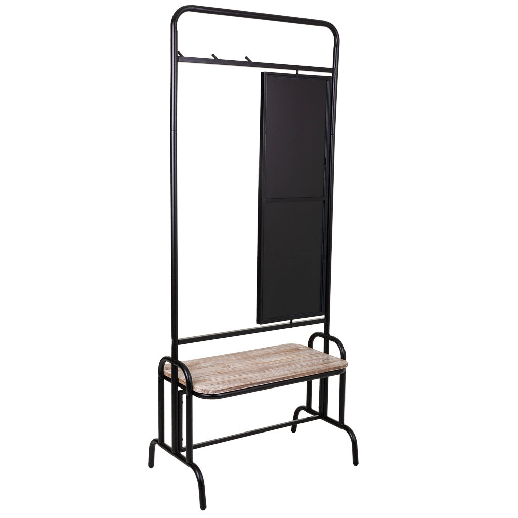 Mobile da ingresso con Sgabello e specchio in metallo e legno grigio 77x45x181,5h