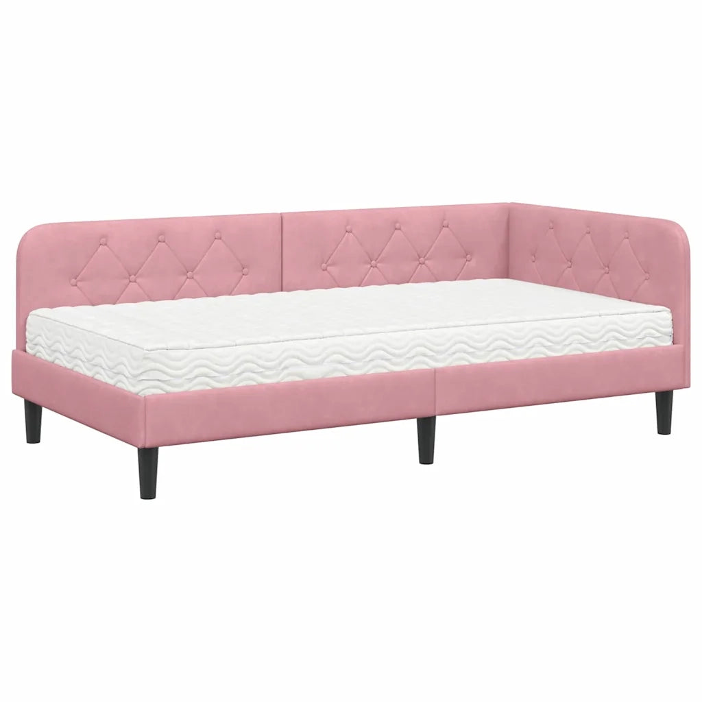 Cornice del letto ad angolo Rosa 100 x 200 cm Velluto
