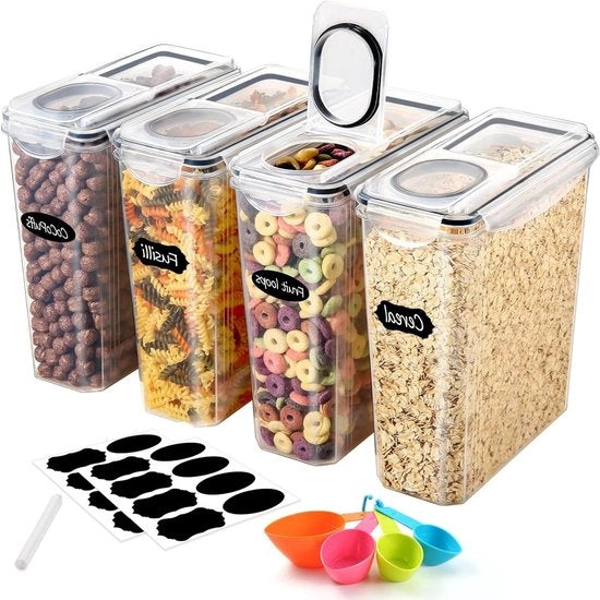 Contenitori di Stoccaggio Alimentare in Plastica 3.7L Contenitori di Cereali Aerei - Contenitori di Cibo per la Cucina Senza BPA - Dispensatore di Grani con Etichette e Penna