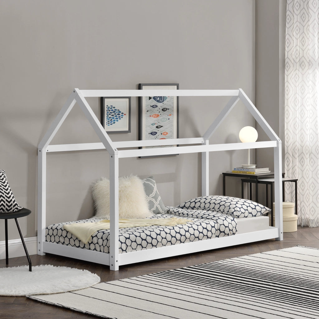 Letto per Cameretta Netstal a Forma di Casetta 90 x 200 cm Bianco [en.casa]