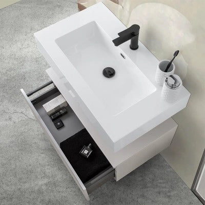 Mobile bagno 80 cm grigio perla lavabo sospeso e specchio LED Iside