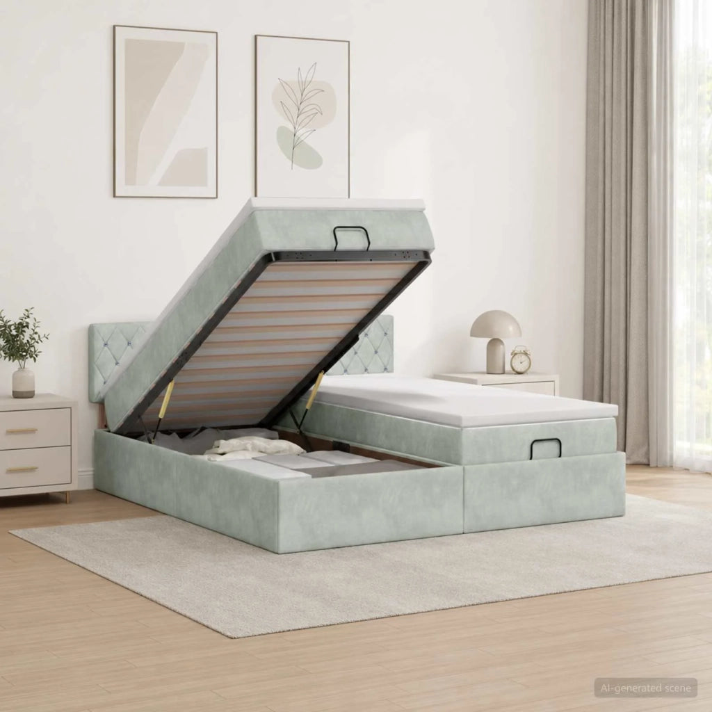 Letto ottomano con materasso 2 pcs Grigio Chiaro Velluto 3456732