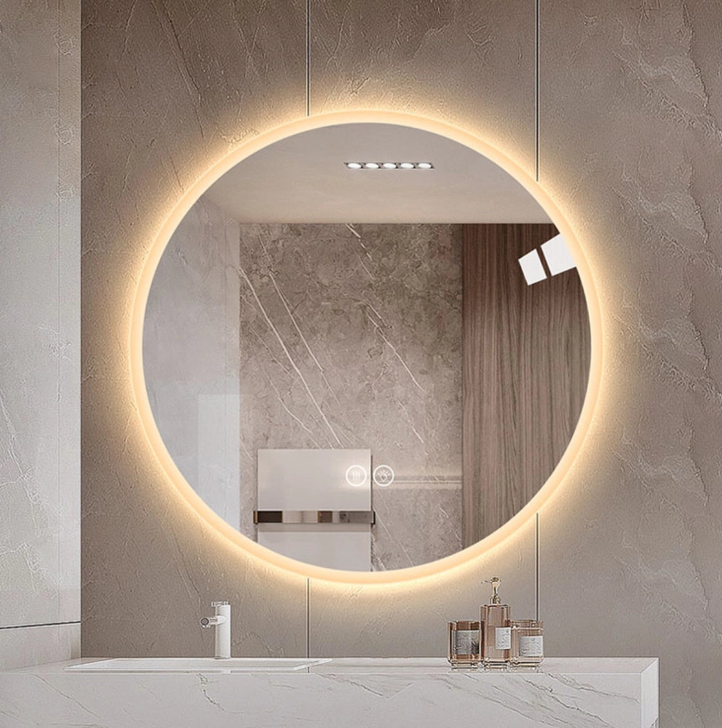 Specchio bagno LED rotondo 80 cm; dimmerabile; antiappannamento; 3 temperature di colore