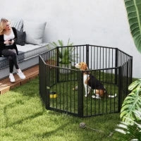 Cancelletto per Cani da 8 Pannelli, Recinzione Portatile Pieghevole, Sicuro, Nero