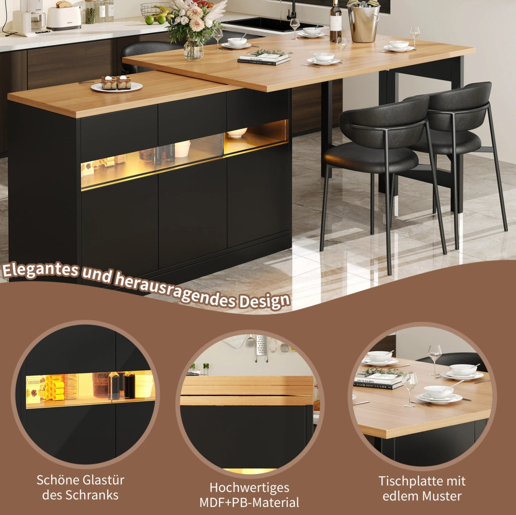 Tavolo bar estensibile LED girevole 120-180 cm con vano