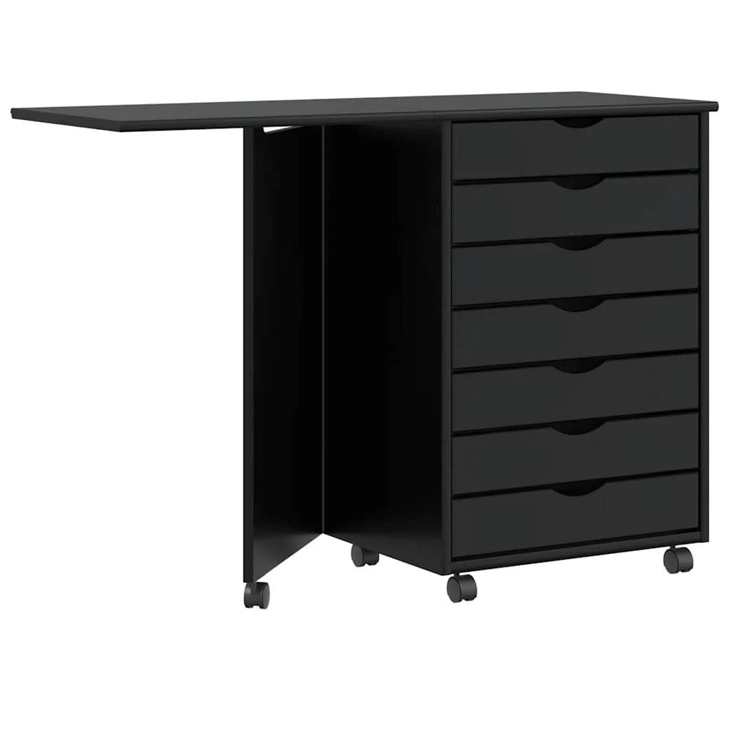 Mobiletto con ruote e scrivania pieghevole ampio e versatile spazio di archiviazione 105,5 x 39 x 74,5 cm legno nero 02_0057657